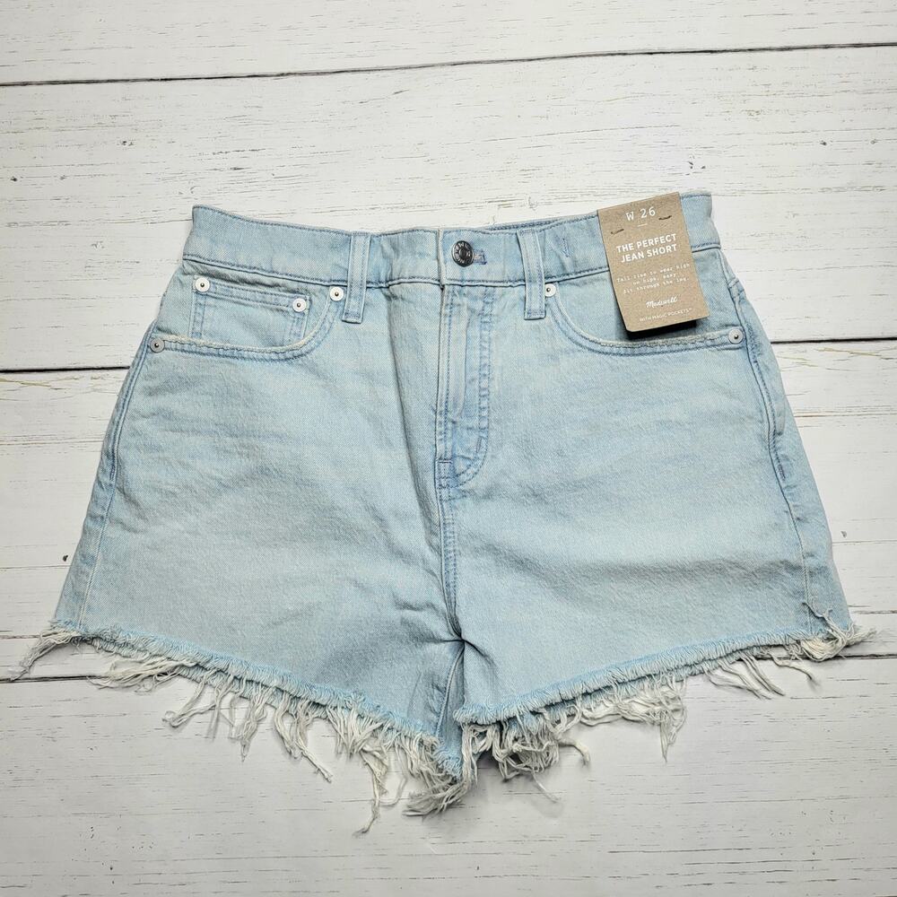 Madewell Perfect Jean Shorts Raw Hem High Rise Distressed Cutoffs Light Wash 26